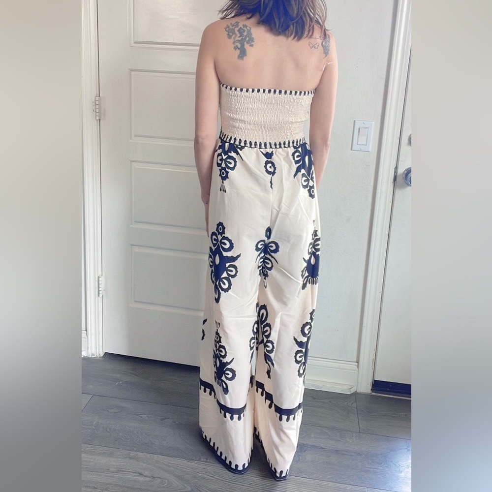 Boho Shirred Bodice Wide Leg Jumpsuit - Picture 4 of 14